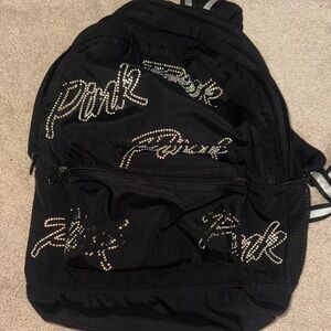 PINK Victoria's Secret Black Backpack with Rhinestone Logo